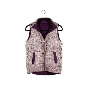 Reversible Sherpa Puffer Vest With Pockets Wine Red/Purple Casual Outdoor